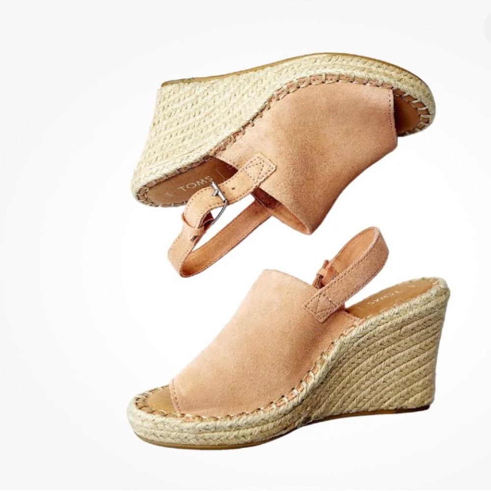 Toms Pink Suede Espadrille Wedge Sandals